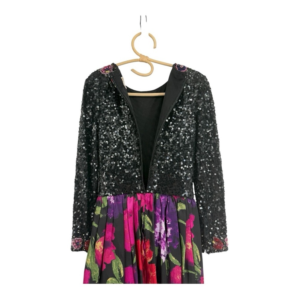 Victoria Royal Ltd Beaded Sequin Silk Gown Black Floral Maxi Dress 6/8 Vintage - Picture 14 of 16